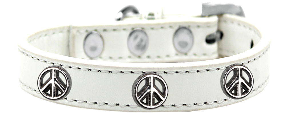 Peace Sign Widget Dog Collar White Size 16